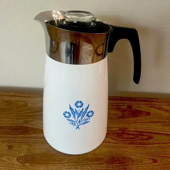 Vintage Corning Ware cup stove top coffee/tea server pot percolator  Cornflower